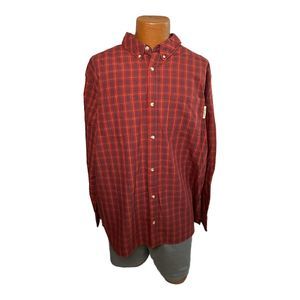 Field & Stream Red & Blue Plaid Long-sleeve Dress Shirt, Size 2XL, Pre-owned